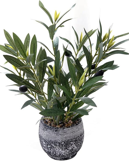 Ewtogift Indoor Faux Olive Plant 12 inch Artificial Silk Leaves in Elegant Planter Perfect Fake Olive Branches with Realistic Trunk and Lifelike Fruits Tabletop Greenery Decor for Home Office