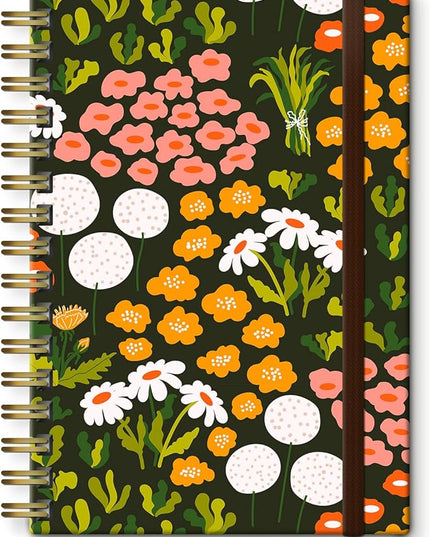 Spiral Journal Notebook, A5 Cute Notebooks for Women Men, College Ruled Hardcover Notebook for Work & Note Taking, 60 Pages Double-Wire Journals for Writing, Abstract Flowers