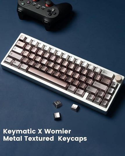 Keymatic PBT Keycaps with Metal Paint, 112 Key dye Sublimation with Key Puller for 61/64/66/68/75/84/87 MX Switches Mechanical Keyboards,Coffee