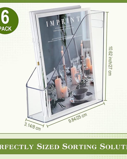 6 Pcs Clear Acrylic Magazine File Holder Plastic Desk Organizer with Handle Basics Vertical Magazine Rack Desk Folder Document Storage Organizer for Home Office School Work Study Desktop Supplies