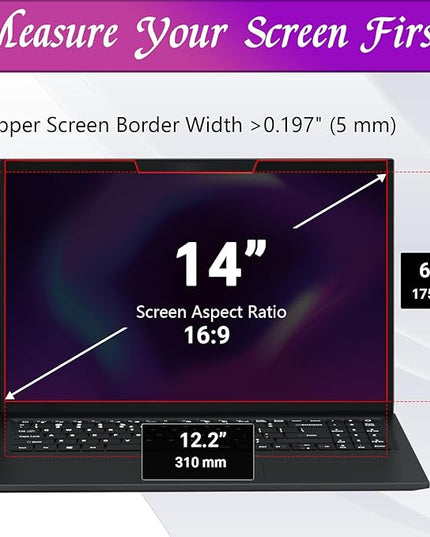 PYS Magnetic Laptop Privacy Screen 14 Inch (16:9 Aspect) - Anti-Glare Blue Light Filter, Removable Privacy Screen Protector Compatible with HP/Dell/Acer/Lenovo/Samsung/ASUS (12.2x6.9inch/ W x H)