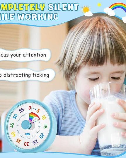 HIPPIH Visual Timer for Kids, 60 Minute Countdown Timers for Classroom Kitchen Office, Rainbow Disk Desk Timer Clock with Silent Operation, Pomodoro Timer Time Management Tools for Toddler ADHD Blue