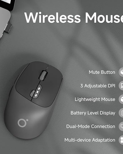 EWEADN Q5 Wireless Mouse, Bluetooth & 2.4G Quiet Computer Mouses with 1600 DPI, Battery Level Display, Ergonomic Office Mouse,6 Button Portable Cute Cordless Mice for Laptop/PC/Mac- Black