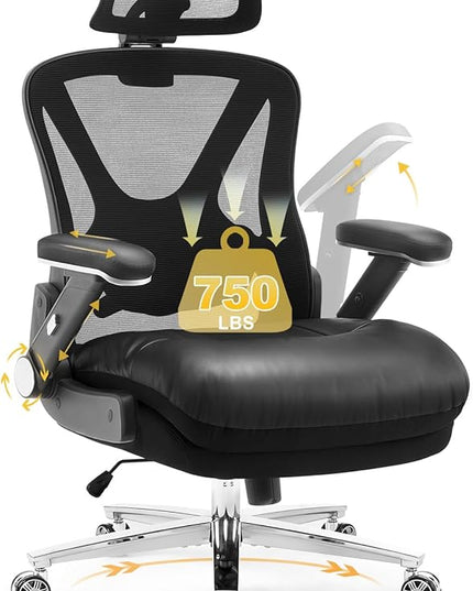 750lbs Big and Tall Office Chair,Heavy Duty Office Chair with 5D Flip Arms and Adjustable Lumbar Support, Ergonomic Mesh High Back Desk Chair, Ergonomic Executive Home Office Computer Chair
