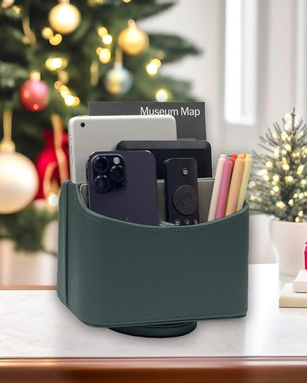 UnionBasic Rotating Desk Organizer, 360 Degree Desk Spinning Caddy, Desktop TV Guide/Mail/Media/Remote Controller Holder Organizer, Lychee Dark Ivy