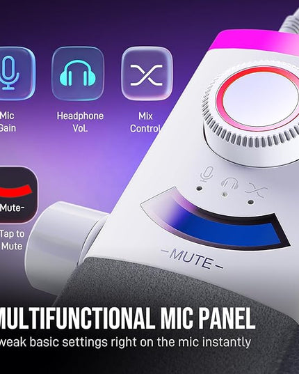 FIFINE Streaming Microphone Kit for Gaming, XLR/USB Dynamic Mic with RGB Boom Arm Stand for Podcast Vocal, PC Microphone with Mute Tap, 3-in-1 Volume Knob, Audio Balance-AmpliGame AM8PROT White