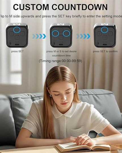 Rotating Cube Pomodoro Timer 5, 25, 10, 50 Min Preset + Custom Countdown, Desk Productivity Flip Visual Timer w/Silicone Case, Silent Mode, Ideal for ADHD Tool Study Work School (Black)