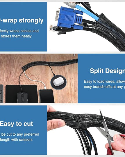 Nilight Cable Sleeve, 10ft-1inch Cord Management Sleeves, Braided Sleeving, Split Self Wrapping Wire Loom for Computer Electrical Automotive Harness Protector Organizer, Black