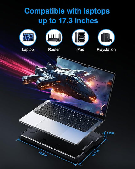 MOKURU Laptop Cooling Pad, Laptop Cooler with 6 Quiet Fans Up to 17.3 Inch Heavy Notebook Cooler Stand, 8 Levels of Tilt, Two Levels of Height Adjustable (Black)