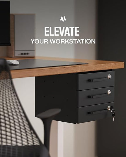 Under Desk Drawer Slide-Out - Lockable Metal Storage Drawers with Cable Management for Office & Home (Triple, Non-Bracketed)