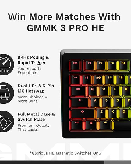 Glorious Gaming - GMMK 3 PRO HE (Barebones) Rapid Trigger Keyboard, Hall Effect, 8K Polling, Custom Modular Aluminum Body & Gasket System, Supports MX Mechanical & Magnetic Switches 75% (Black)