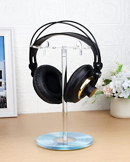 Clear Acrylic Headphone Stand for AirPods Max/Gaming Headsets (HyperX/Xbox) - Universal Holder for Bose, Beats & Wireless Headphones - Space-Saving Organizer (Blue Record/LP)