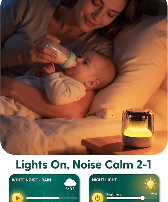 Babelio Pocket Glow White Noise Sound Machine - Upgraded 7 Color Night Lights, 20 Non-Looping Sounds, Timer & Memory Function, Portable for Adults & Babies, White