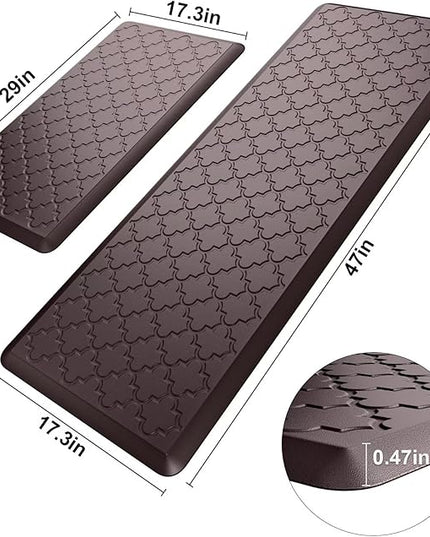 Kitchen Mats for Floor 2 Piece - Anti Fatigue Mats for Kitchen Floor - Non Slip Cushioned Rugs for Standing, Office, Sink, Laundry, Chocolate