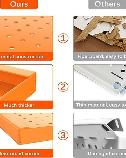 TORACK 3 PCS Metal Pegboard Panels(12x24 inch) for Wall Garage Tools Storage Pegboard for Workbench, Modular Peg Board Tool Organizer Board Kit(Pack of 3, Orange)