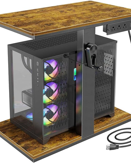 Height Adjustable Computer Tower Stand with Wheels and Charging Station,2-Tier PC Stand for Floor or Carpet,PC Holder Under Desk for ATX-Case,Office,Home,Gaming Room