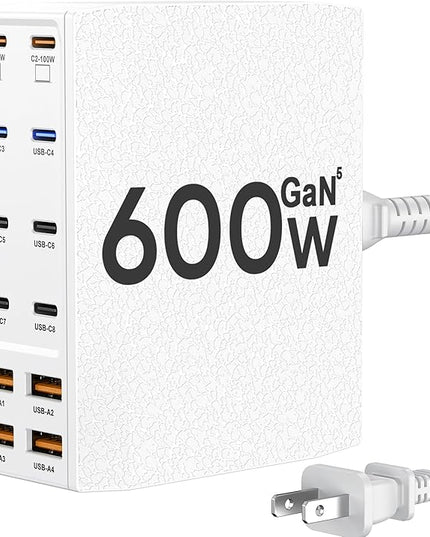 USB Charging Station (600W),12-Port USB C Charger Block with Dual 100W PD USB-C Fast Charging Station Hub for MacBook Pro/Air/All iPad Phone 17/16 15/14/13/Pro Max/Samsung Galaxy Note(White)