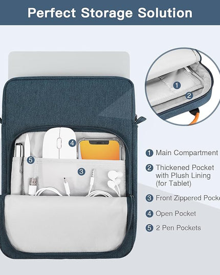 MoKo 12.9 Inch Tablet Sleeve Bag, Fits with 13 Inch New iPad Pro M4 & Air M2 2024,iPad Pro 12.9 M2&M1,Surface Laptop Go 12.4,Galaxy Tab S8+/S9+ 12.4,Handle Carrying Case with Shoulder Strap, Indigo