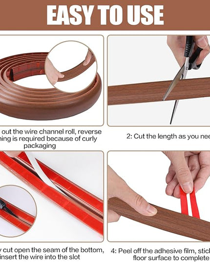 Floor Cord Cover Self Adhesive Cord Hider,3.3FT Cable Management, Extension Strip Protector for Wires, Prevent Cable Trips for Offices, Gyms, Exhibitions Cavity:0.47"(W) x0.35(H) Wood Red Teak