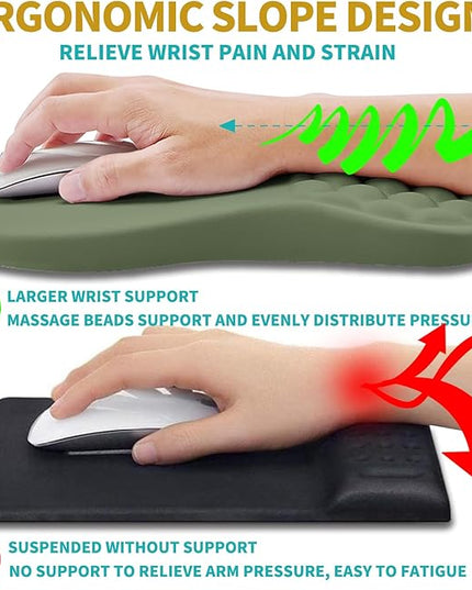 Hokafenle 2 in 1 Ergonomic Mouse Pad Wrist Support & Wrist Rest for Computer Keyboard Set, with Relieve Carpal Tunnel Pain Massage Bulge and Full Memory Gel Design (2In1 Set, Dark Green)