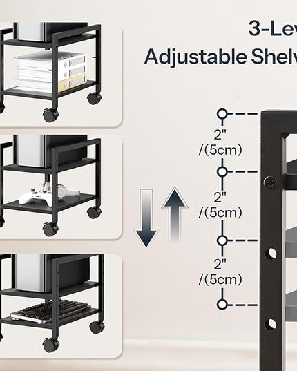 HOOBRO PC Stand, 2-Tier PC Tower Stand Fits Most Computer Towers, CPU Holder for Floor, Height Adjustable, CPU Stand with Wheels Under Desk, for Home Office, Black BB11CJ01