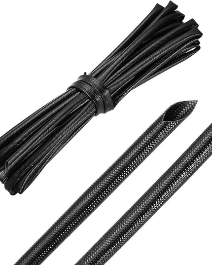 MECCANIXITY 20ft Braided Cable Sleeve, 5/32" ID 200C High Temperature 1500V Fiberglass Wire Insulation Cord Protector Organizer Wires Management for Motor Engine Fuel Line, Black