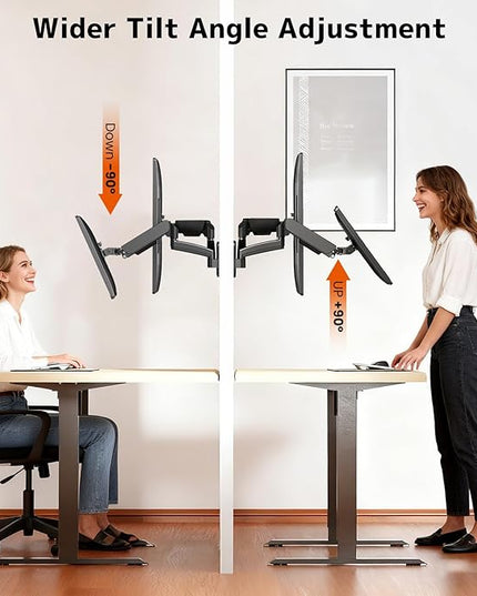 PUTORSEN Dual Monitor Wall Mount for 17-32 inch Flat/Curved Computer Screens, Full Motion Wall Monitor Mount with VESA 75x75/100x100 mm, Each Holds Up to 19.8lbs, Black
