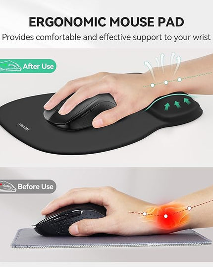 TECKNET Gel Mouse Pad with Wrist Rest, Ergonomic Office Mousepad with Wrist Support - Non-Slip & Smooth Surface Comfortable Desk Accessories Mat for Office, Gaming and Study - Charcoal Black