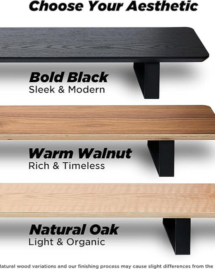 Moodular Wooden Monitor Stand 45.6” (116cm) Large Desk Organizer with Metal Slide Rails for Drawer, Tray, Laptop, Tablet, Phone & Headphones Customizable Riser for Organized Workspace Oak