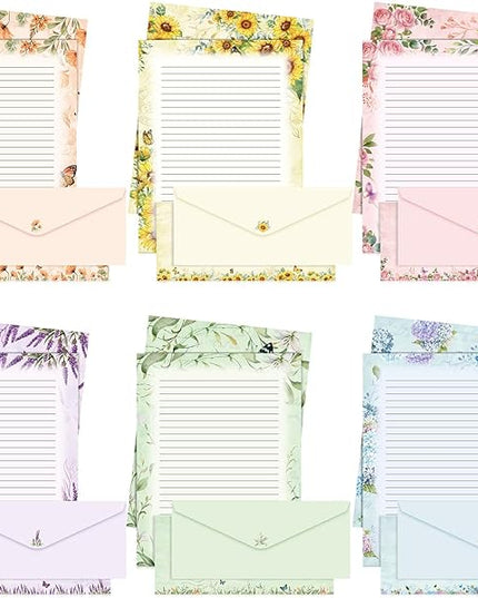 Funrous 90 Pcs Stationary Paper and Envelopes Set, Christmas 60 Sheets Floral Letter Paper and 30 Envelopes, 8.5 x 11 Inch Lined Writing Sheet for Wedding Religious Xmas Party Invitation Gift Decor