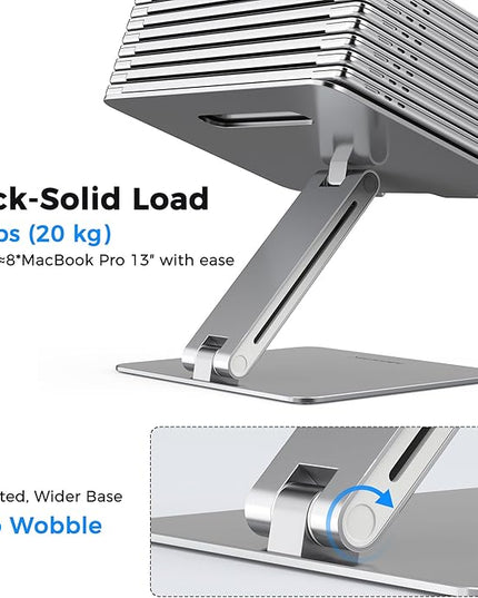 AboveTEK Laptop Stand, Adjustable Portable Computer Riser, Ergonomic Aluminum Notebook Desktop Holder for Desk, Compatible with MacBook Pro, Air, HP, Fits Up to 17 Inch Laptops, Silver