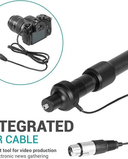 Movo CMP-25 Microphone Boom Pole with Integrated Microphone Cable for XLR Microphones - 8.2' ft Adjustable Telescoping Extension Pole