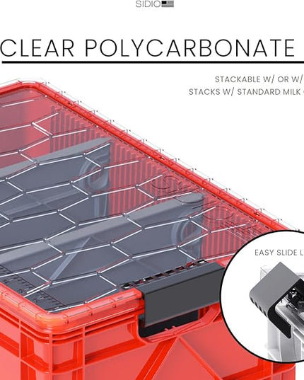 SIDIO CRATE Pro Pack - Two Full Size and One Half Size SidioCrate, Stackable Outdoor Organizer Storage Bins with Clear Lid and Dividers