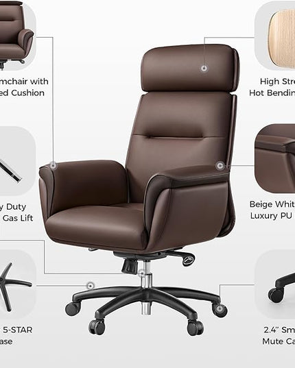 EUREKA ERGONOMIC Royal Ergonomic Office Chair Executive Desk Chair, Microfiber Leather High Back Executive Chair Comfy Ergonomic 360° Swivel with Lumbar for Home Workshop- Brown