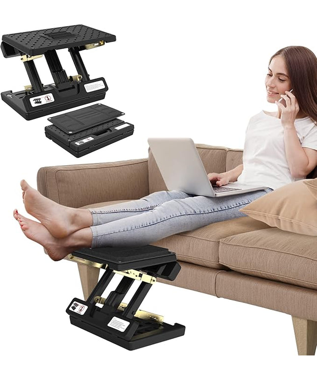 Foot Rest for Under Desk at Work,Height Adjustable Footrest with Massage Roller and Soft Pad,Foldable, Ergonomic fits Office,Home,Travel,Sturdy Metal Frame(Black)