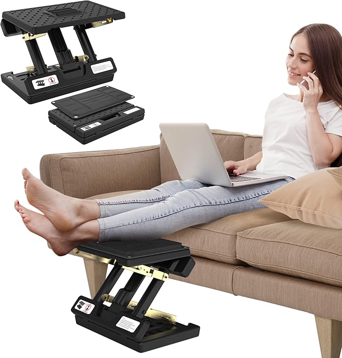 Foot Rest for Under Desk at Work,Height Adjustable Footrest with Massage Roller and Soft Pad,Foldable, Ergonomic fits Office,Home,Travel,Sturdy Metal Frame(Black)
