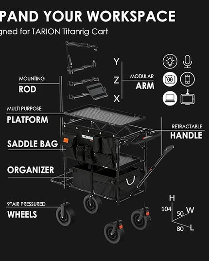 TARION Modular Base Extension Rod - 43.3"/110cm Extension Pole Set (2× 21.6" Sections) Compatible with Titanrig Cart Products