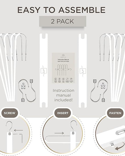 MORALVE Pants Hangers Space Saving - 2 Pack European Beechwood Scarf and Jean Hangers - Closet Organizer and Space Saver Pant Rack, Leggings Hanger, and Scarf Holder with 360° Swivel Hook