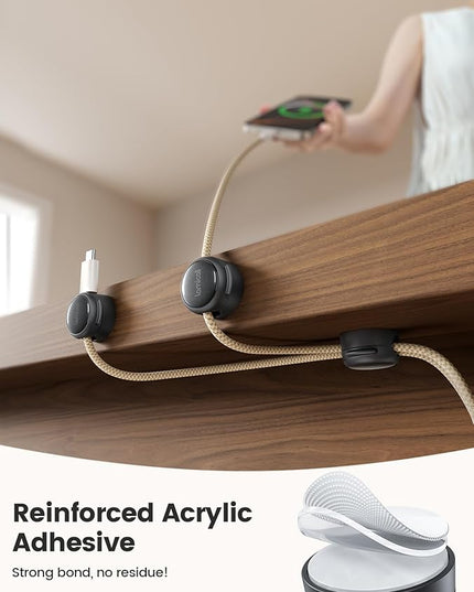 12Pack Magnetic Cord Organizer Cable Clips - Lamicall [Crystal-Clear] Desk Cable Managment for Phone Charging Cord, Adhesive Wire Holder for Home Office Nightstand, Christmas Organizer Accessories