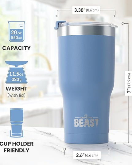 Beast 20 oz Tumbler Stainless Steel Vacuum Insulated Coffee Ice Cup Double Wall Travel Flask (Stormy Sky Blue)