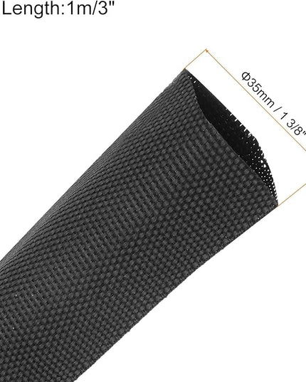 MECCANIXITY Braided Cable Sleeves Heat Shrinkable Fabric Sleeving, 1 3/8" 3ft Black 2:1 Ratio Heat Shrinkable Cord Protector for Harness Cable, Network Cable Protection, Cable Management