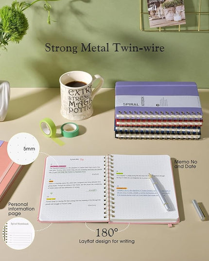 Dotted Spiral Journal Notebook, A5 Hardcover Spiral Journals for Women Men, 100 GSM Dot Grid Paper Notebooks, 150 Pages Spiral Bullet Dotted Notebook for Writing Note Taking 5.75" x 8.38", Blush Pink