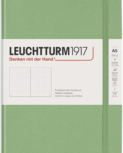 LEUCHTTURM1917 - Notebook Hardcover Medium A5-251 Numbered Pages for Writing and Journaling (Sage, Dotted)