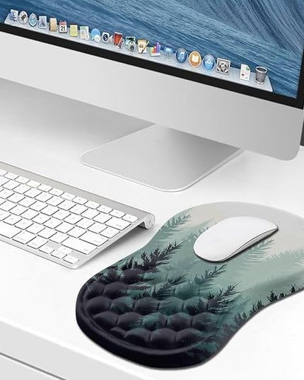 Hokafenle Ergonomic Mouse Pad Wrist Support, Wrist Rest Mousepad for Carpal Tunnel Pain Relief with Integrated Memory Foam Slope Massage Bulge (11.8x7.9 inch,Forest