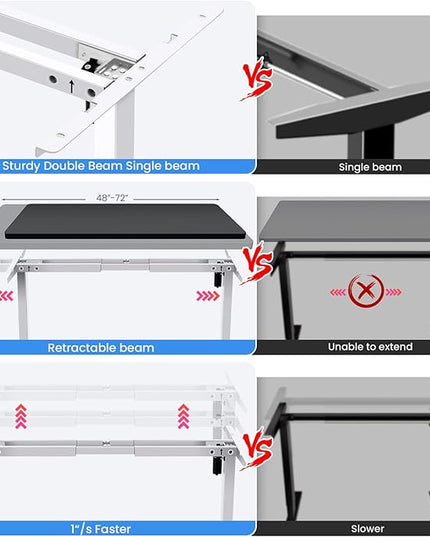 Electric Standing Desk Frame,Compatible Desktop Size 43″-72″ and 187 lbs Weight,Memory Controller Height Adjustable Frame,White Frame Only