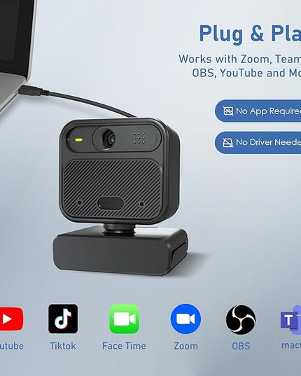 4K Webcam for PC, with 2 Microphone, 85° FOV Computer Cameras with Mirror & Flip Funtion, Remote, Precise Focus, Privacy Cover, Tripod, Webcam for PC, Great for for Computer/Zoom/Skype/Teams/Windows