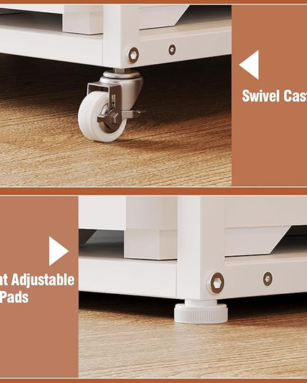 VEDECASA Mobile High Printer Stand with Power Outlet Charging Plugs USB Port Office Storage Shelf Includes Computer Tower CPU Stand Holder with Wheel (White)