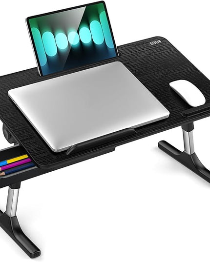 Besign LT05 Adjustable Laptop Table, Lap Desk, Portable Standing Bed Desk, Foldable Sofa Breakfast Tray, Notebook Computer Stand for Reading and Writing, Medium Size, Black