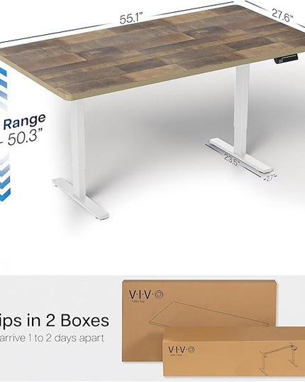 VIVO Electric 55 x 28 in Dual Motor Sit Stand Desk, Memory Height Adjustment, 2B Series, Reclaimed Wood Top White Frame, DESK-KIT-2W55P