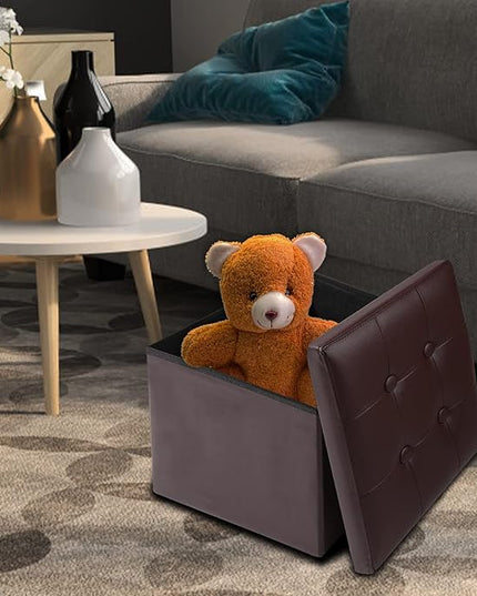 ALASDO Brown Leather Storage Ottoman Footrest Stool, 17x13x13inches, Modern Style